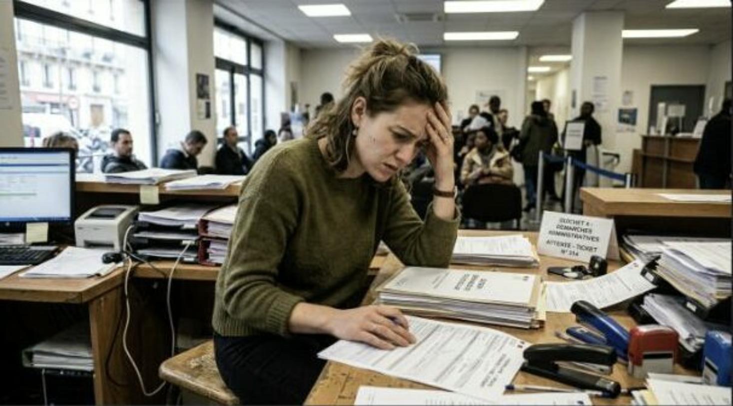 Aidante familiale débordée par les démarches administratives dans un bureau d'accueil